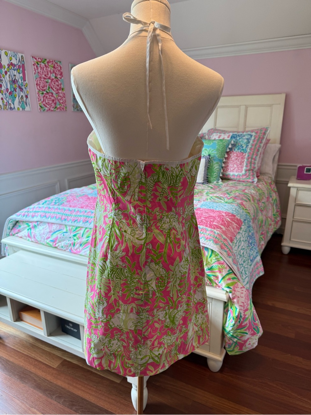 Lilly Pulitzer Pink & Green Backless Halter Dress - Picture 4 of 5